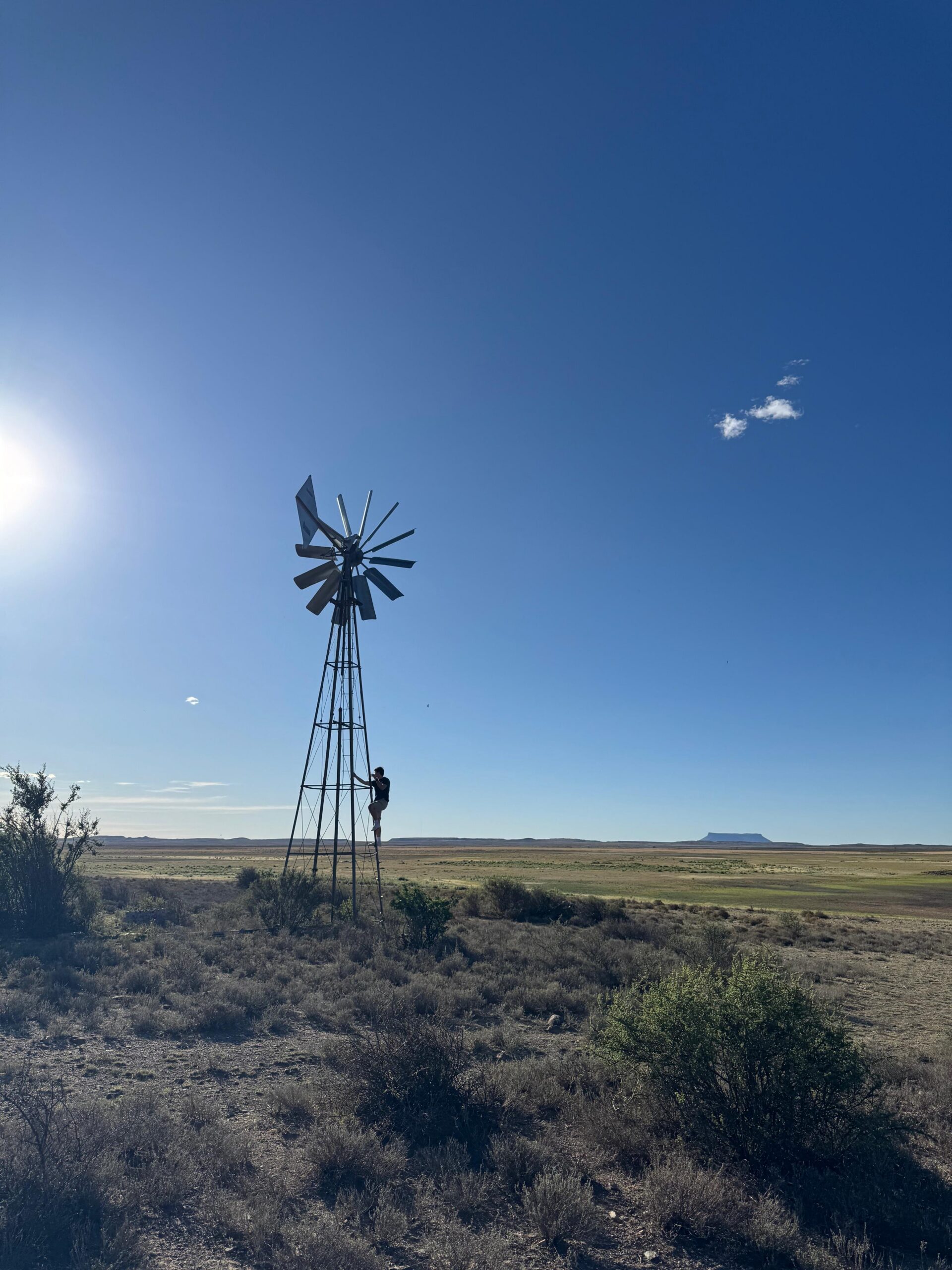 Climbing a windmill, South Africa